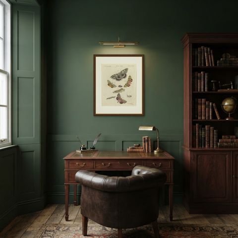 Underwing and Tiger Moths with Caterpillars, Antique Bertuch Print, circa 1805, shown framed in a room