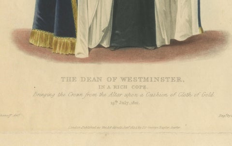 Dean of Westminster Bringing the Crown, Coronation of George IV, 1824 Engraving, close-up 2