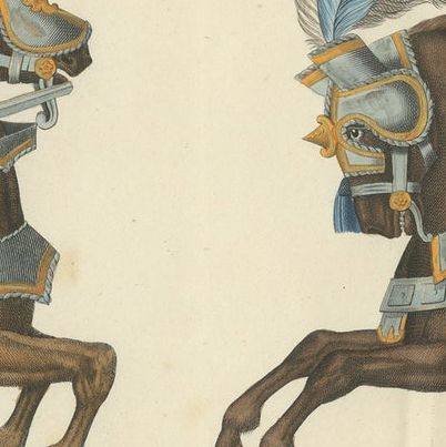 Hand-Coloured Litho of Knights in Jousting Armor on Caparisoned Horses, 1842, close-up 6