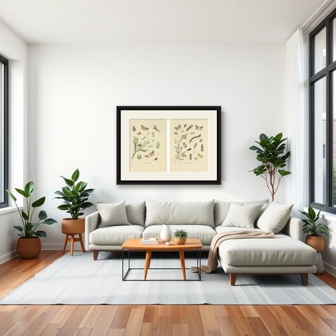 Antique Moth Pair Xylina Lambda Ortholithia by Sepp & Brants - Handcolor, 1905, shown framed in a room