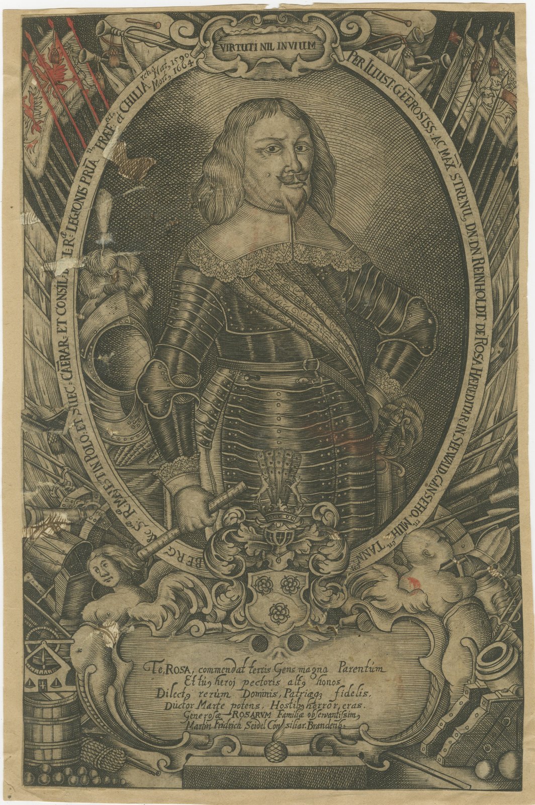 Reinhold de Rosa, Military Commander, Original Antique Engraving, circa 1660