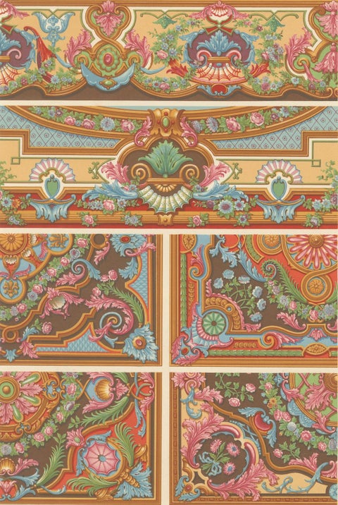 18th Century Rococo Ceiling and Panel Decoration, French Floral Scrolls, 1869, close-up 5