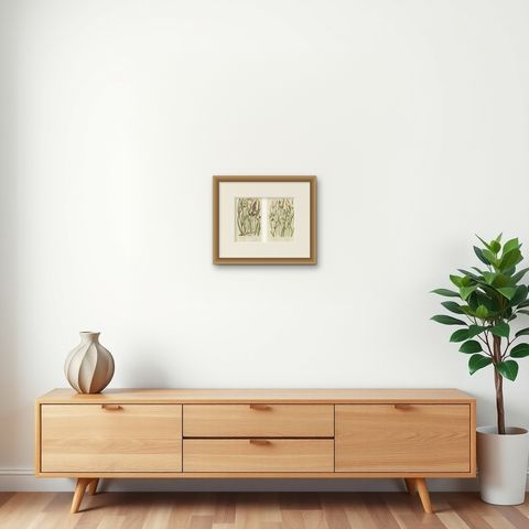 Hard Fern and Common Brake Fern Prints, Hand-Colored Botanical Engravings, 1873, shown framed on a wall