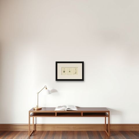 Hand-Colored Botanical Engravings of Palmate and Mossy Saxifrages, 1902, shown framed on a wall