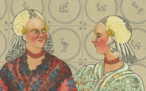 Friesland Gala Dress with Gold Caps and Coral, Dutch Print, 1932, close-up 4