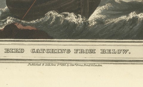 Foreign Field Sports: Bird Catching Aquatint by Dubourg & Howitt, 1813, close-up 4