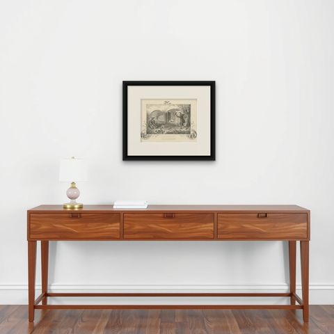 Antique Print of a Lincolnshire Duck Decoy Made after Lubbock 'c.1860', shown framed on a wall