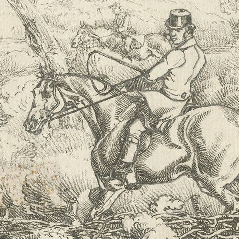 Original Antique Print of Fox Hunting in England, 1817, close-up 2