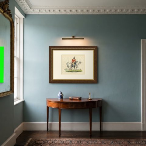 Prince Leopold of Saxe Coburg with Hat in Hand on a Gray Horse, 1816, shown framed in a room