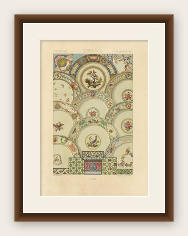 Rococo Ceiling Ornament, 18th-Century Floral and Bird Medallions, Plate XCVIII, shown framed