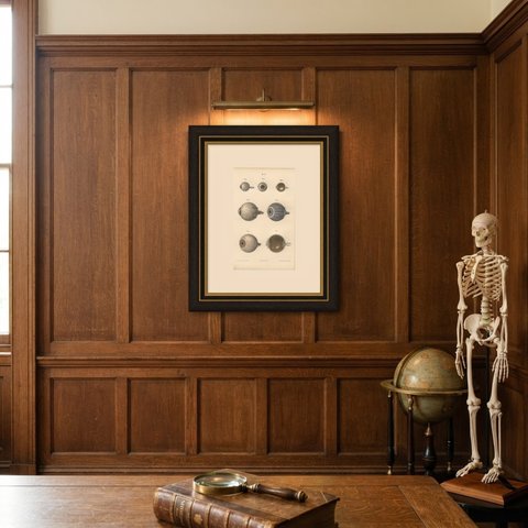 The Eyeball and Its Vessels, Antique Hirschfeld Anatomy Print, 1866, shown framed on a wall