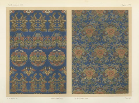 Japanese Chrysanthemum and Cloud Patterns: Antique Lithograph, 1880s, close-up 5