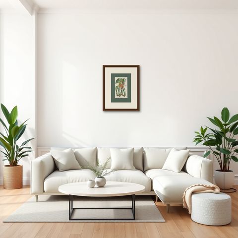 Billbergia liboniana, A Rare 19th-Century Botanical Illustration by van Houten, shown framed in a room
