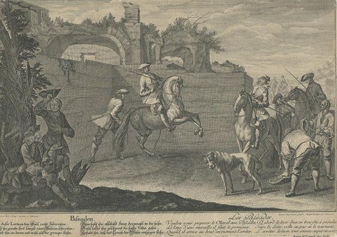 Antique Horse Print of a Passade training by Ridinger, 1722, view 3