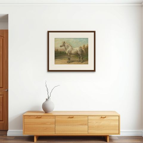Antique Print of the Boulon Horse by O. Eerelman, 1898, shown framed on a wall