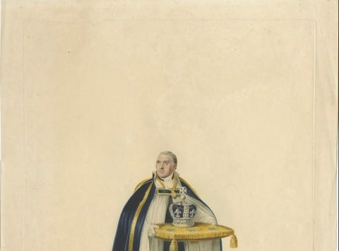 Dean of Westminster Bringing the Crown, Coronation of George IV, 1824 Engraving, close-up 1
