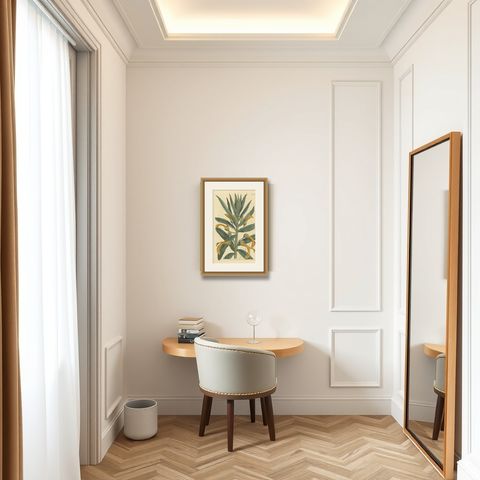 Antique Botany Print of Allium Cernuum by Curtis, 1810, shown framed in a room