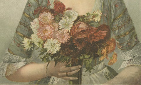 Portrait of a Flower Maiden, 19th-Century Chromolithograph by Warthmüller, close-up 3