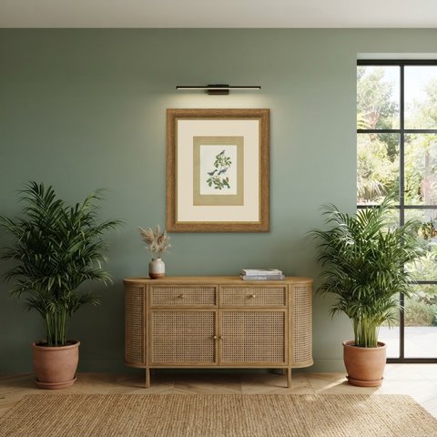 Tanagers, Honeycreepers and Berries, Brazilian Bird Print, Descourtilz, 1944, shown framed in a room