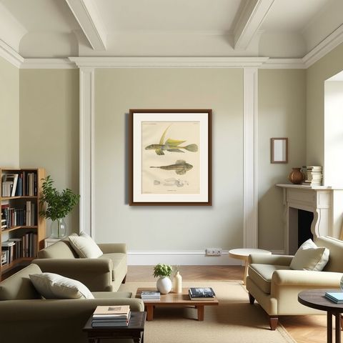 Common Dragonet - Graceful Hand-Coloured Scandinavian Fish Lithograph, 1895, shown framed in a room