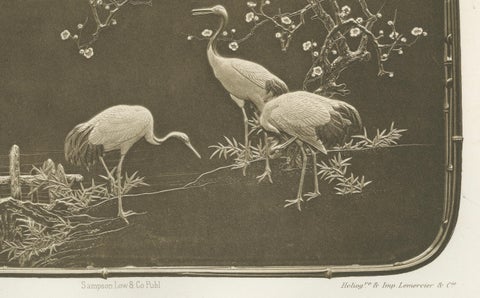 Cranes and Blossoms in a Japanese Ornamental Scene, Heliograph by Audsley 1884, close-up 1