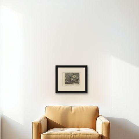 Antique Print of a Male Deer, 1812, shown framed on a wall