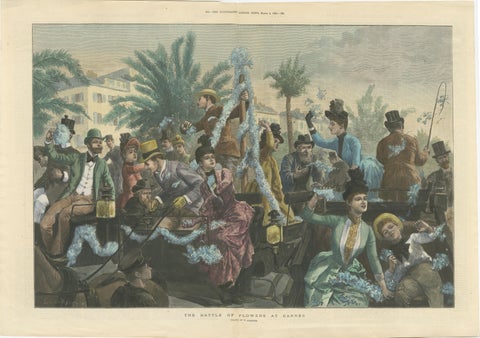 The Battle of Flowers at Cannes, Hand-Coloured Engraving Published in 1889
