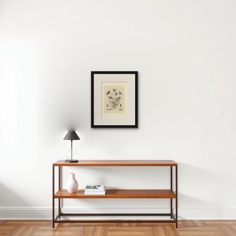 Lithograph of Insect Life Cycles, Moths, Bees, and Caterpillars with Host Plant, shown framed on a wall