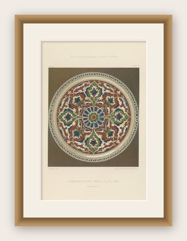 Turkish Faience Plate with Stylized Floral Medallion, J. Lessing, Berlin 1890, shown framed