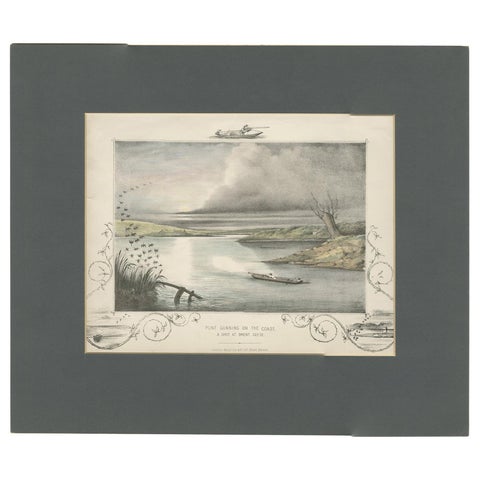 Antique Hunting Print of a shot at Brent Geese, circa 1863