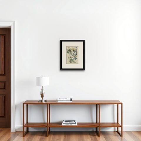 Antique Hand-Colored Flower Print of Campanula Plants, 1794, shown framed on a wall