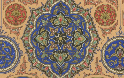 Arabian Ornament Print, Antique Islamic Geometric & Floral Medallions, 1869, close-up 4
