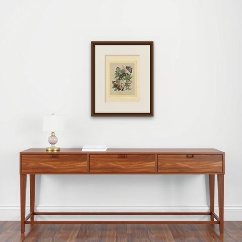 1867 Hand-Colored Lithograph of South American Butterflies and Passionflower, shown framed on a wall