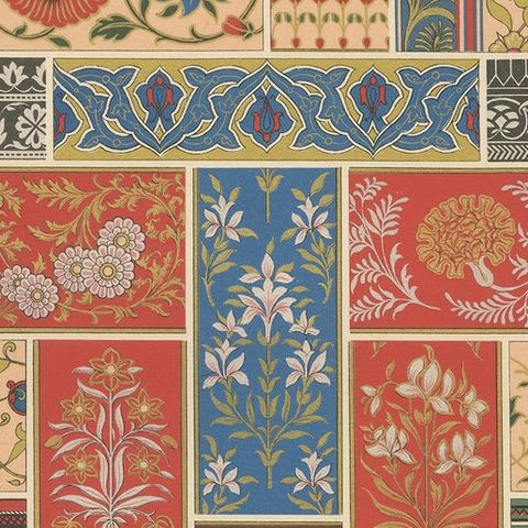 Indian Floral Motifs, Antique Print of Decorative Patterns from India, c.1869, close-up 6