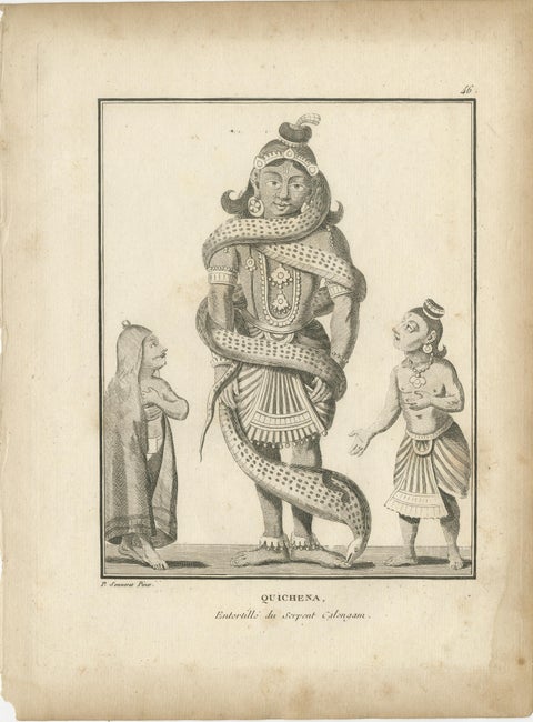 1806 French Print of Quichena: Serpent-Wrapped Deity - Hindu Engraving, view 2