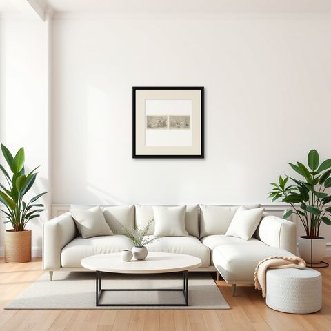 Japanese Nature Scene Prints: Delicate 19th-Century Botanical & Bird Etchings, shown framed in a room