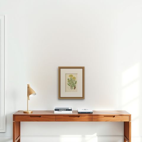 Beautiful Antique Botany Print of Wild Radish, c.1860, shown framed on a wall