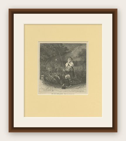 Antique Print of Children Accidentally Catching a Frog 'C.1900', shown framed