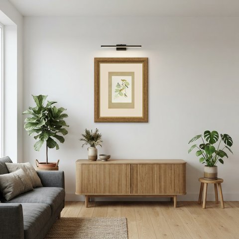 Warblers and Honeycreepers on Acacia, Brazilian Bird Print, Descourtilz, 1944, shown framed in a room