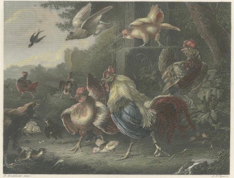 Defending the Flock: The Poultry's Stand Against the Hawk, Hand-colored ca.1860, close-up 4