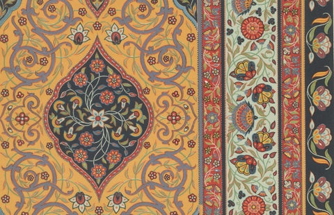 Persian Carpet Border Print, Antique Lithograph of Floral Rug Ornament, c.1869, close-up 2