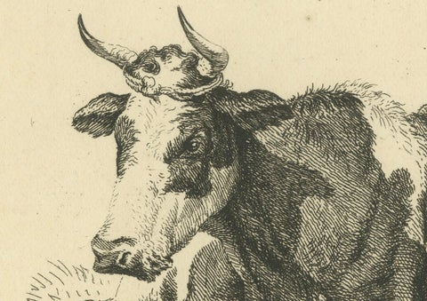 Tranquil Pastoral Scene with Two Resting Cows, by Anthony Oberman in 1810, close-up 3