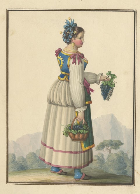 Antique Print of a Woman Harvesting Grapes 'circa 1880', view 2