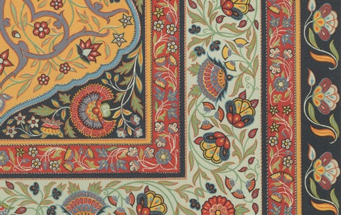 Persian Carpet Border Print, Antique Lithograph of Floral Rug Ornament, c.1869, close-up 1