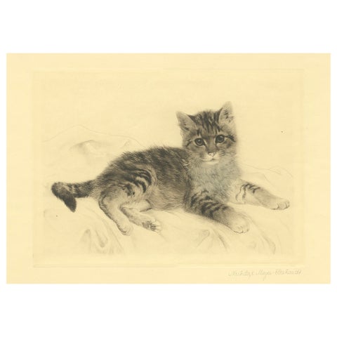 Antique Cat Etching by Kurt Meyer-Eberhardt, Estate Edition, Posthumous 1977