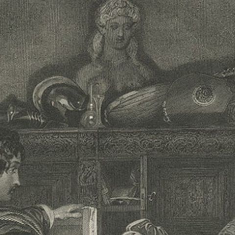 Old Steel Engraving of Salvator Rosa, an Italian Baroque Painter and Poet, c1890, close-up 1