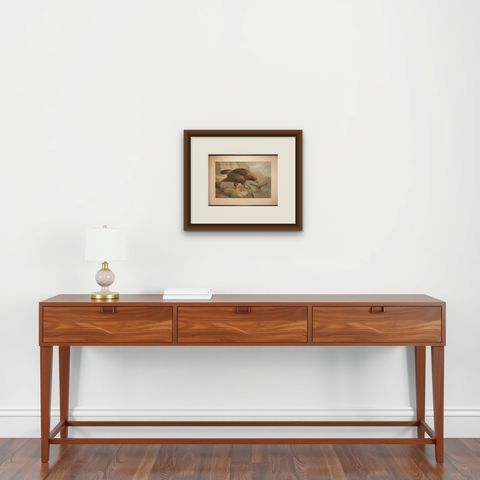 Antique Golden Eagle Bird Lithograph, Royal Natural History, 1895, shown framed on a wall