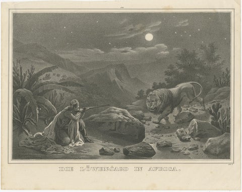 Antique Print of a Lion Hunt in Africa, view 2