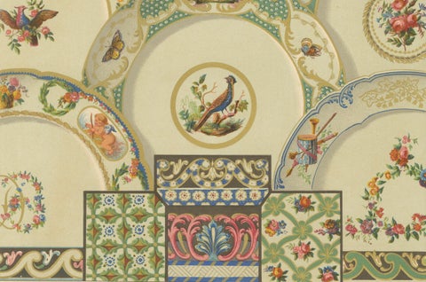 Rococo Ceiling Ornament, 18th-Century Floral and Bird Medallions, Plate XCVIII, close-up 3