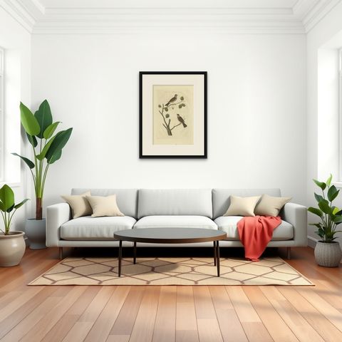 Antique Bird Print of the Dunnock by Sepp & Nozeman, 1829, shown framed in a room